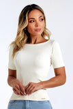 Blusa Canelada Premium Decote Canoa Off White