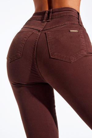 Calça Jeans Modeladora Skinny Coffee Cós Alto