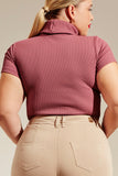 Blusa Canelada Premium Gola Alta Rosa Matte