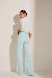 Calça Jeans Modeladora Wide Leg com Fenda Aqua