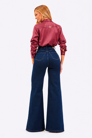 Calça Jeans Pantalona Luxury Cintura Super Alta