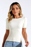 Blusa Canelada Premium Decote Canoa Off White