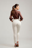 Calça Jeans Modeladora Skinny Off White Cós Alto
