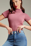 Blusa Canelada Premium Gola Alta Rosa Matte