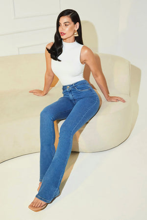 Calça Jeans Flare Clássica Cós Super Alto 99% Algodão