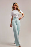 Calça Jeans Modeladora Wide Leg com Fenda Aqua