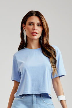 Camiseta Cropped Algodão Pima Azul