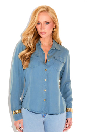 Camisa Feminina de Liocel  Aura Azul Capri