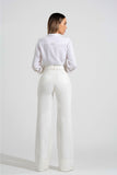 Calça Jeans de Rica Tecnológica Wide Leg Off White Cós Super Alto