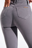 Calça Jeans Modeladora Skinny Cinza Cós Alto