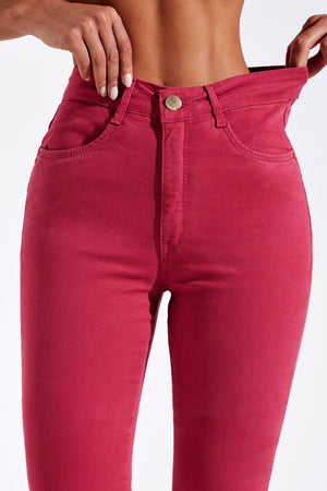 Calça Jeans Modeladora Skinny Viva Magenta Cós Alto