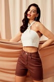 Shorts Jeans Modelador Coffee Cós Super Alto