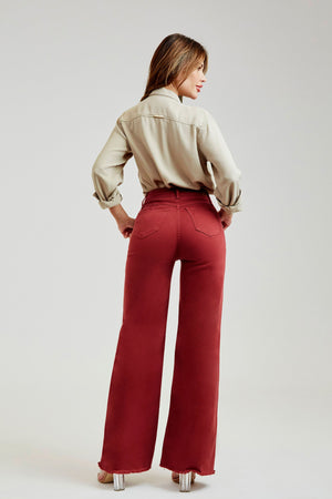 Calça Jeans Modeladora Wide Leg Red Cherry Cós Super Alto