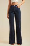 Calça Jeans Modeladora Wide Leg Com Fenda Azul Marinho Cós Super Alto