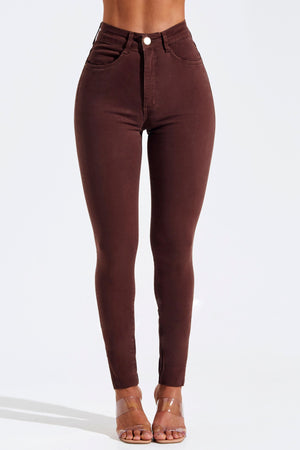 Calça Jeans Modeladora Skinny Coffee Cós Alto