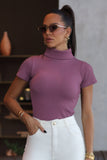 Blusa Canelada Premium Gola Alta Rosa Matte