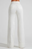 Calça Jeans de Rica Tecnológica Wide Leg Off White Cós Super Alto