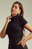 Blusa Canelada Premium Gola Alta Preta