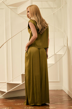 Calça Pantalona Acetinada Essence Verde