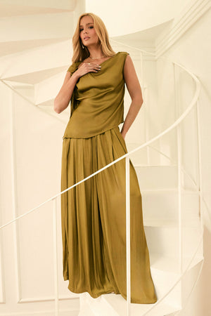 Calça Pantalona Acetinada Essence Verde