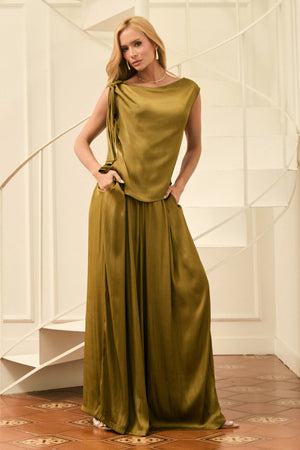 Calça Pantalona Acetinada Essence Verde