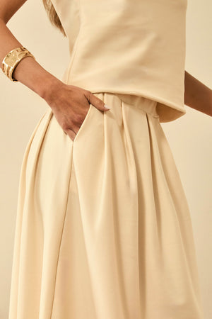 Saia Longa com Pregas Glam Off White QUE NÃO AMASSA