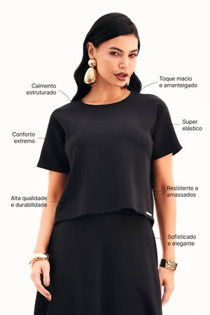 Blusa Ampla Manga Curta Comfort Office Preta