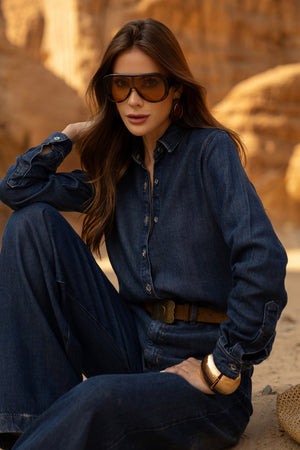 Camisa Feminina de Liocel Aura Jeans Escuro