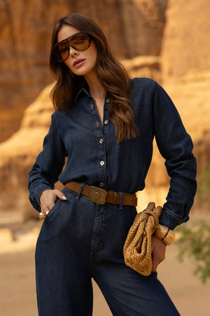 Camisa Feminina de Liocel Aura Jeans Escuro