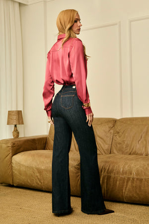 Calça Jeans Wide Leg Modeladora Fantástica Cintura Super Alta Barra Tradicional