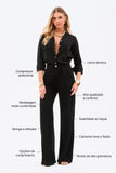 Calça Pantalona de Linho Térmico Estilo Alfaiataria Dunas Preta