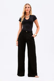 Calça Pantalona de Linho Térmico Estilo Alfaiataria Dunas Preta