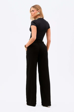 Calça Pantalona de Linho Térmico Estilo Alfaiataria Dunas Preta