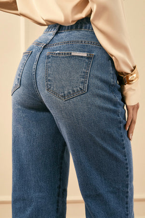 Calça Jeans Reta Clássica Cintura Alta