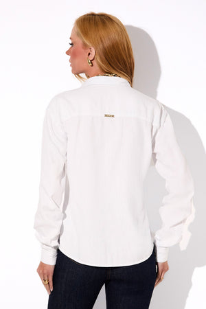 Camisa Feminina Bolsos Frontais com Linho Dunas Branca