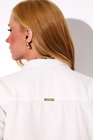 Camisa Feminina Bolsos Frontais com Linho Dunas Branca