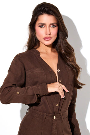 Camisa Feminina de Linho Dunas Coffee