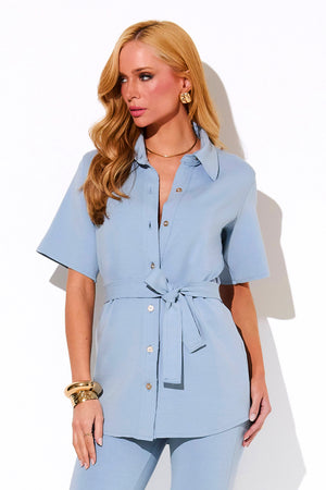 Camisa Manga Curta Comfort Office Azul Claro