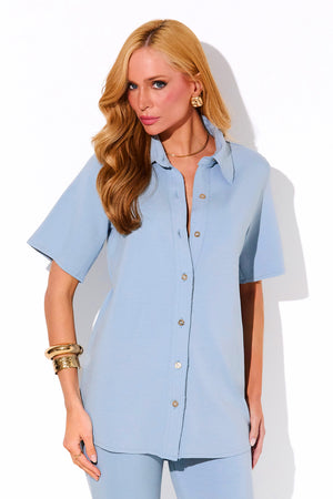 Camisa Manga Curta Comfort Office Azul Claro
