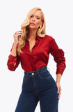 Camisa Feminina de Viscose Acetinada Essence Vermelha
