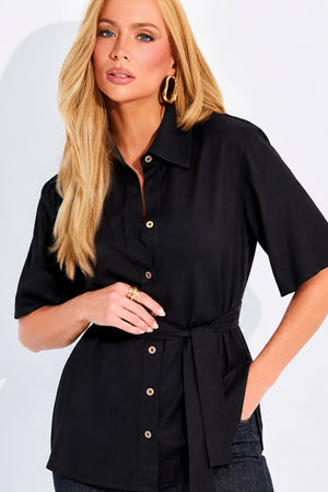 Camisa Manga Curta Comfort Office Preta