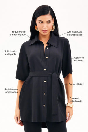 Camisa Manga Curta Comfort Office Preta