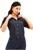 Camisa Manga Curta Jeans Escuro