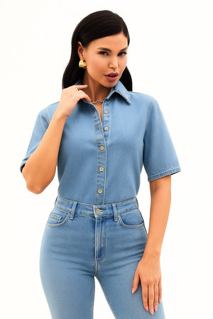 Camisa Manga Curta Jeans Claro