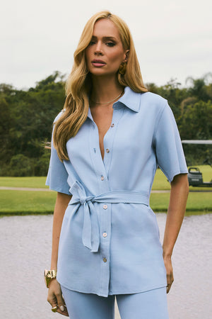 Camisa Manga Curta Comfort Office Azul Claro