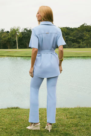 Calça Reta Comfort Office Azul Claro