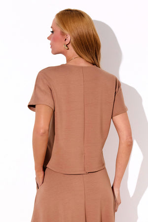 Blusa Ampla Manga Curta Comfort Office Mocha Mousse