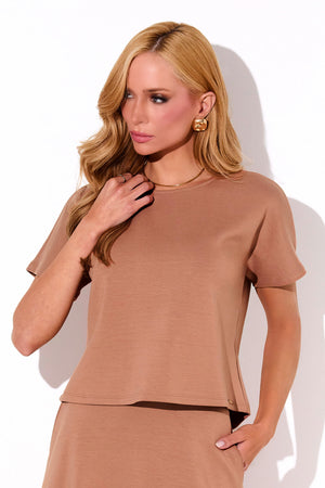 Blusa Ampla Manga Curta Comfort Office Mocha Mousse