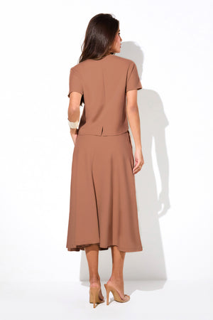 Saia Midi Evasê Comfort Office Mocha Mousse