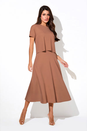 Saia Midi Evasê Comfort Office Mocha Mousse